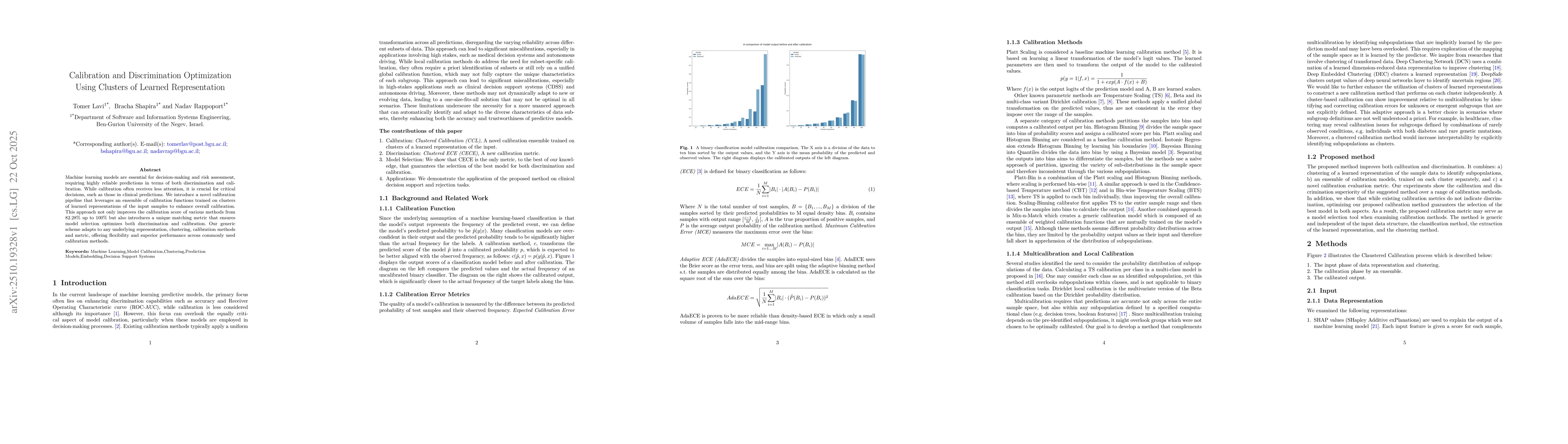 Thumbnail for Calibration and Discrimination Optimization Using Clusters of Learned
  Representation