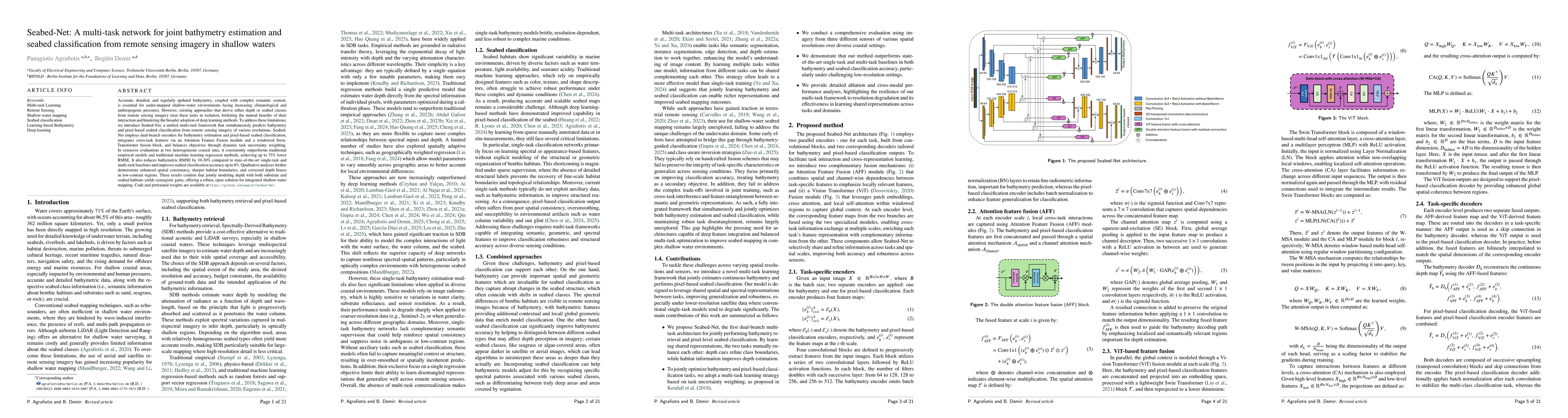 Thumbnail for Seabed-Net: A multi-task network for joint bathymetry estimation and
  seabed classification from remote sensing imagery in shallow waters