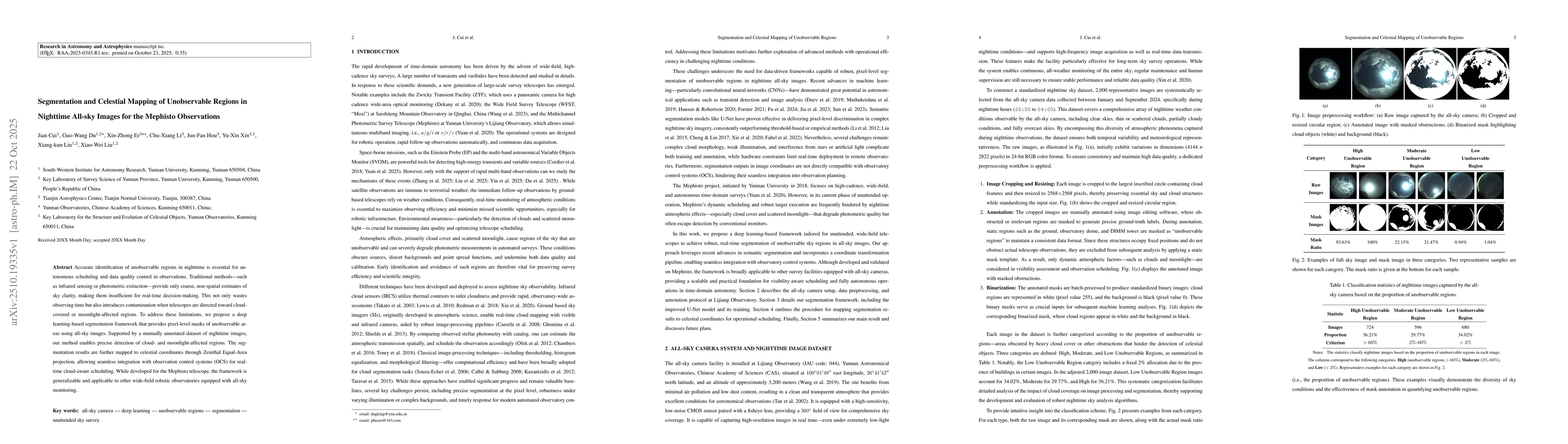 Thumbnail for Segmentation and Celestial Mapping of Unobservable Regions in Nighttime
  All-sky Images for the Mephisto Observations