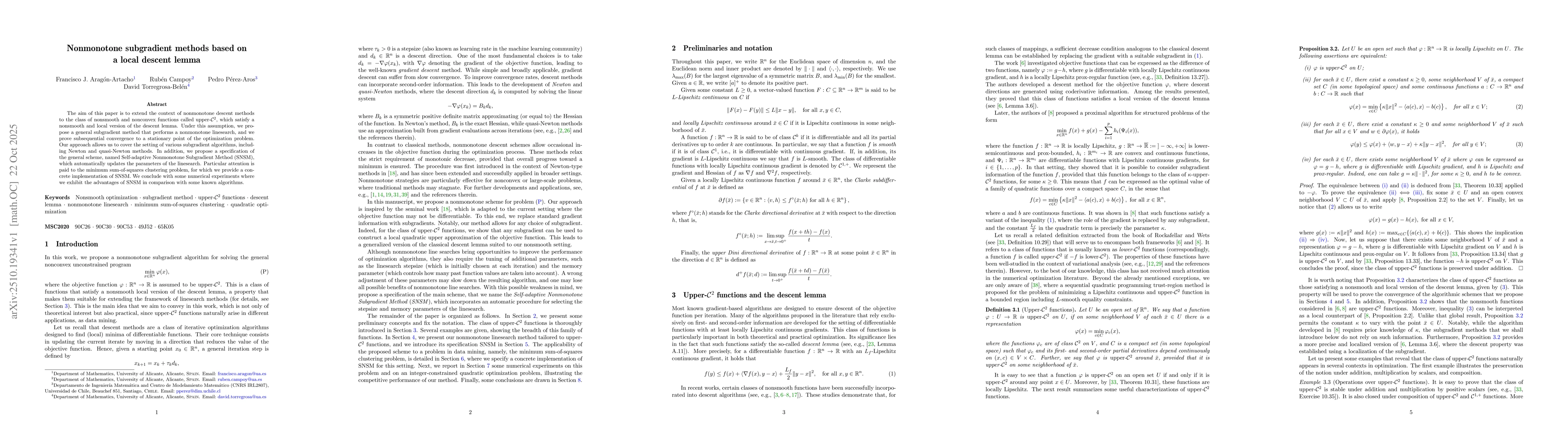 Thumbnail for Nonmonotone subgradient methods based on a local descent lemma