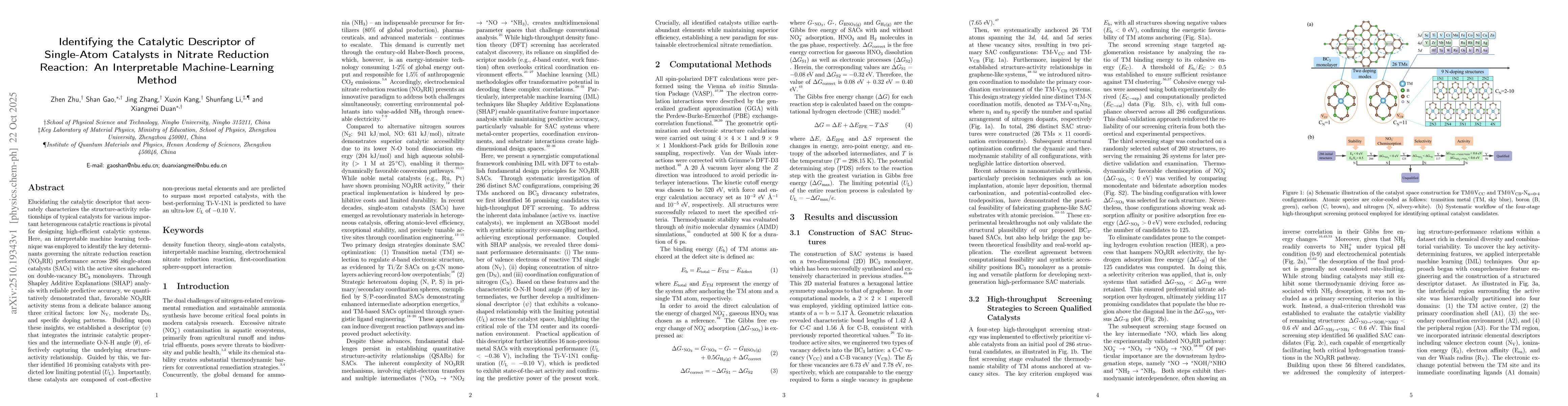 Thumbnail for Identifying the Catalytic Descriptor of Single-Atom Catalysts in Nitrate
  Reduction Reaction: An Interpretable Machine-Learning Method