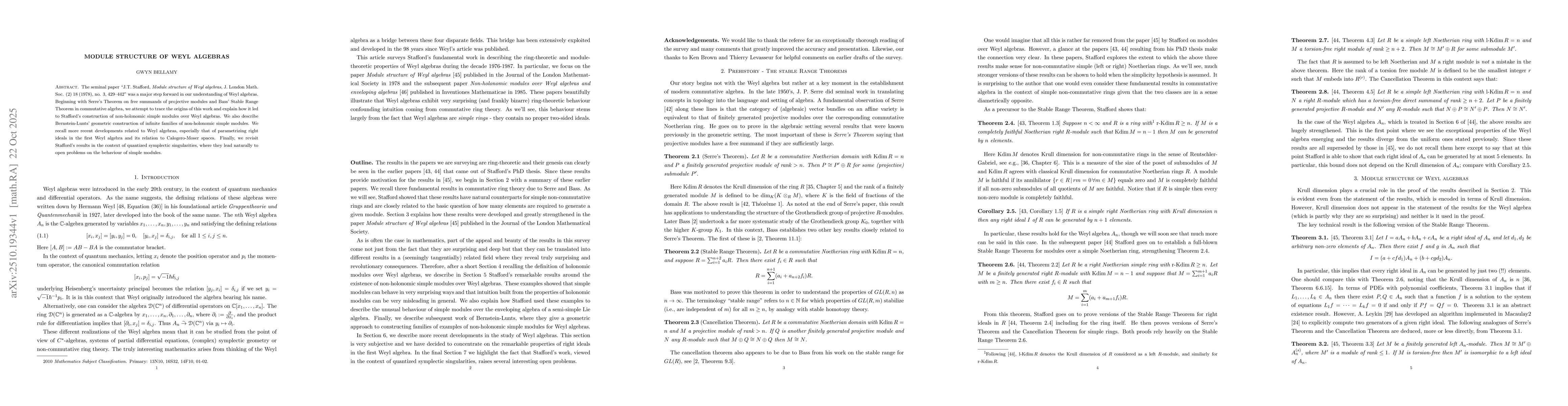Thumbnail for Module structure of Weyl algebras