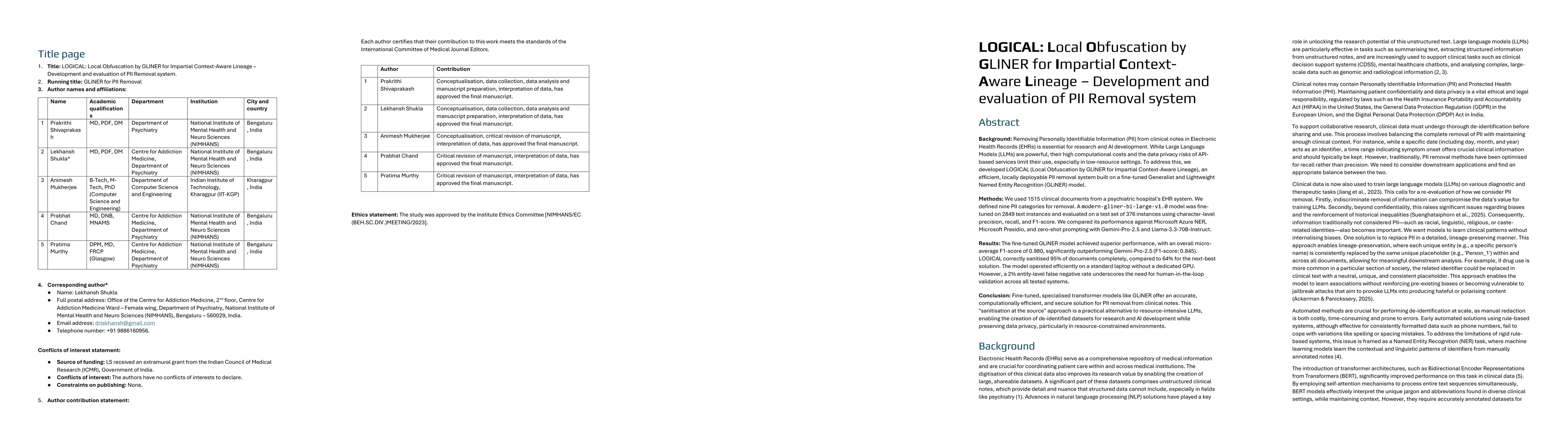 Thumbnail for Local Obfuscation by GLINER for Impartial Context Aware Lineage:
  Development and evaluation of PII Removal system