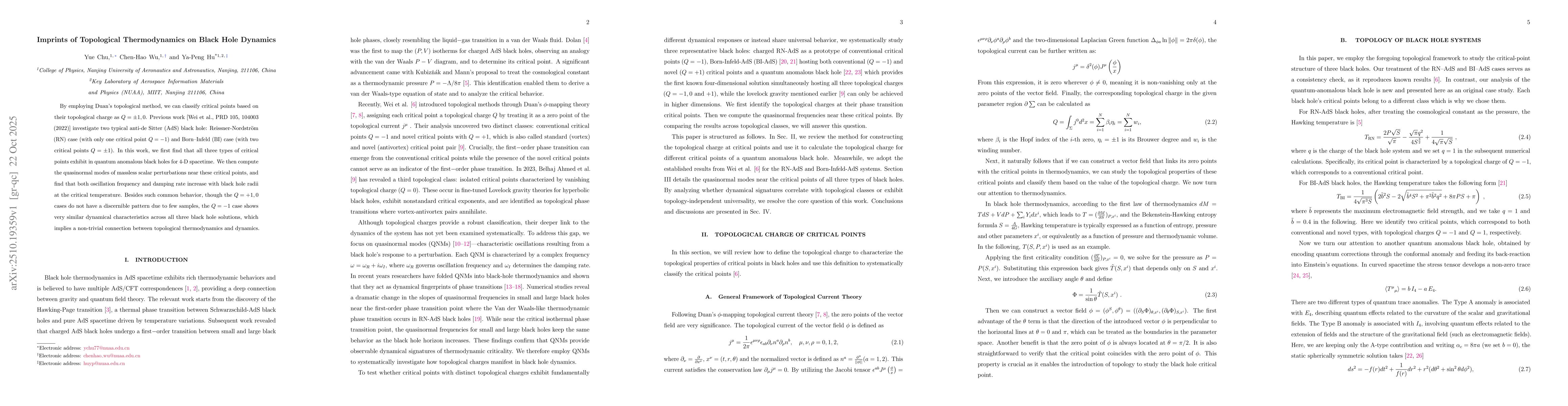Thumbnail for Imprints of Topological Thermodynamics on Black Hole Dynamics