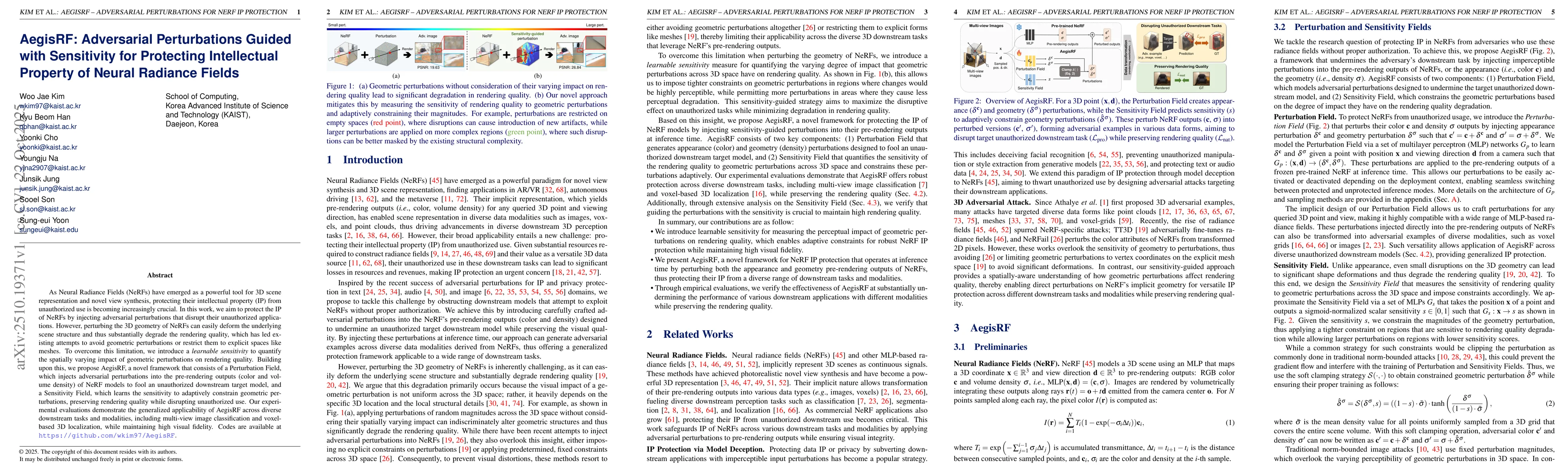Thumbnail for AegisRF: Adversarial Perturbations Guided with Sensitivity for
  Protecting Intellectual Property of Neural Radiance Fields