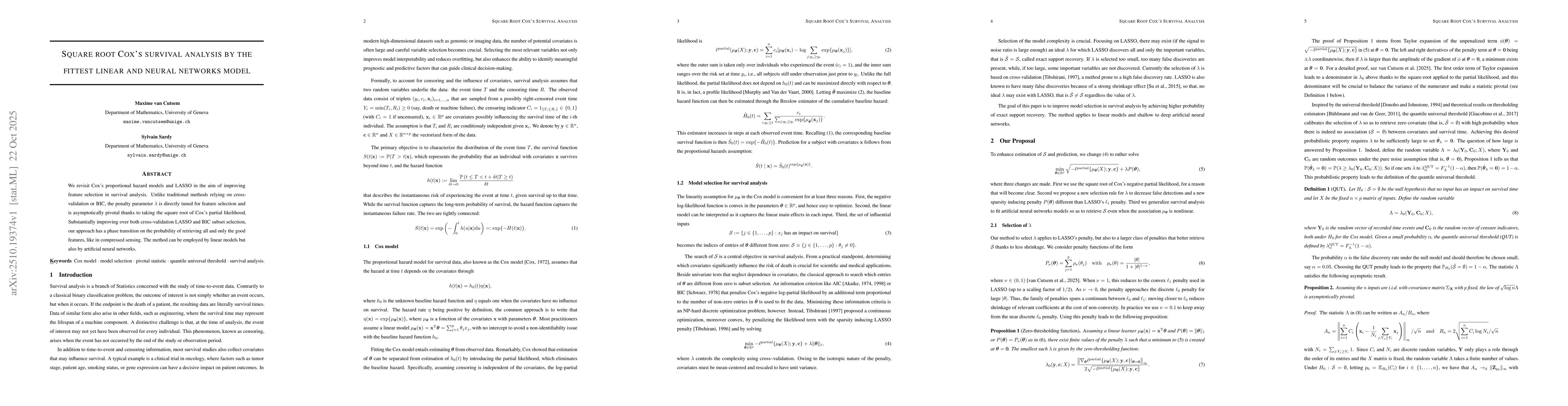 Thumbnail for Square root Cox's survival analysis by the fittest linear and neural
  networks model