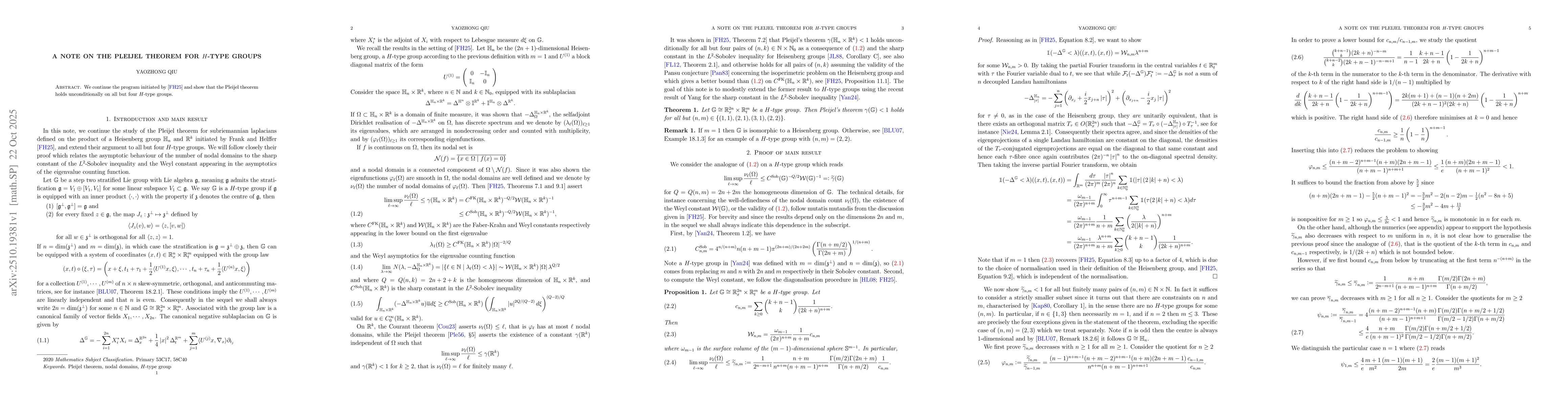 Thumbnail for A note on the Pleijel theorem for $H$-type groups