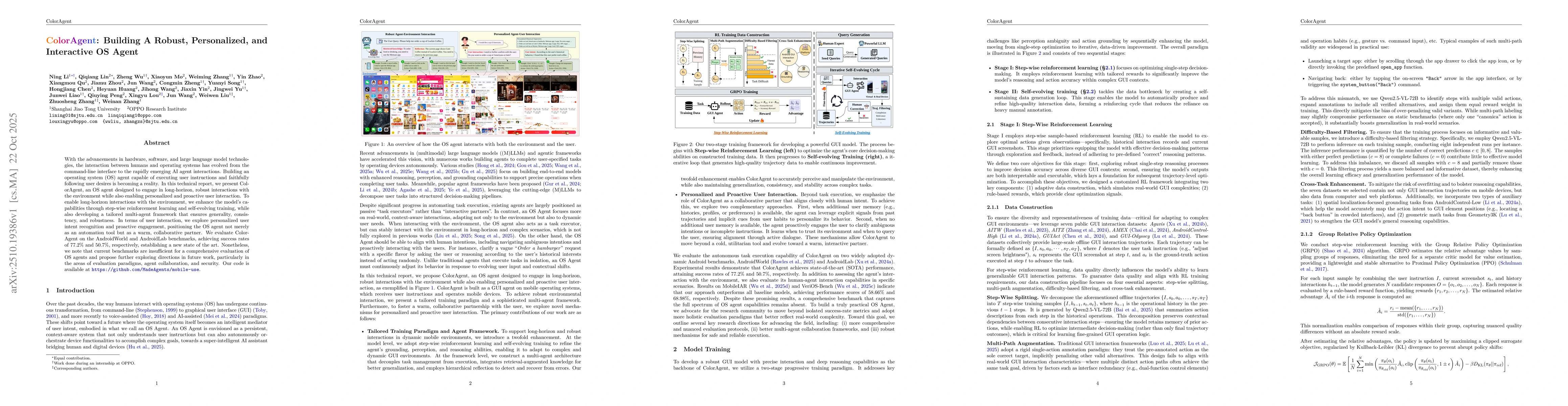 Thumbnail for ColorAgent: Building A Robust, Personalized, and Interactive OS Agent