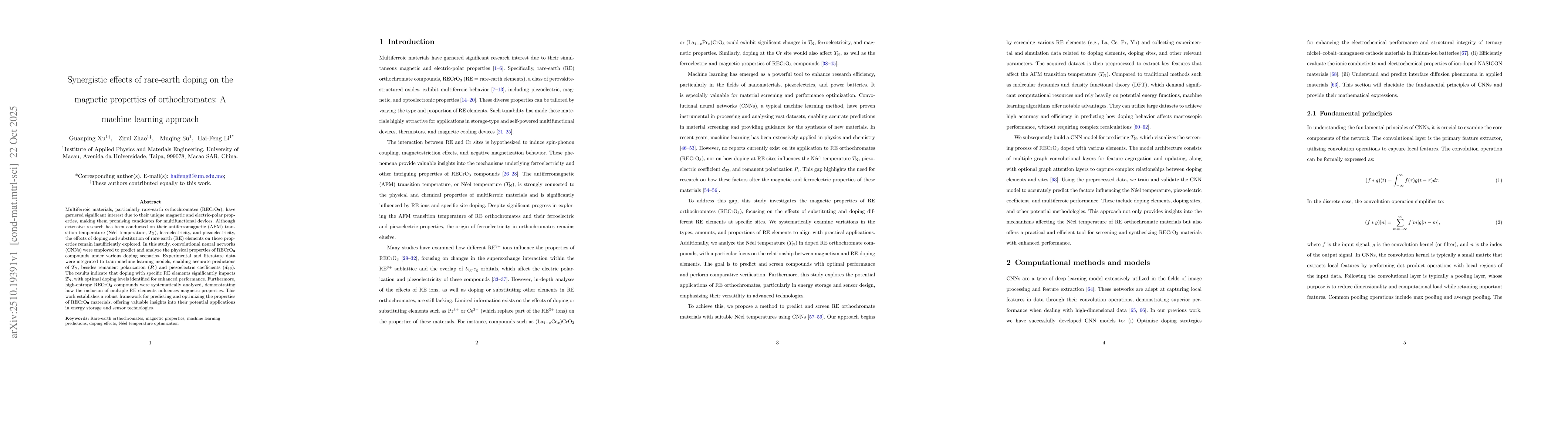 Thumbnail for Synergistic effects of rare-earth doping on the magnetic properties of
  orthochromates: A machine learning approach