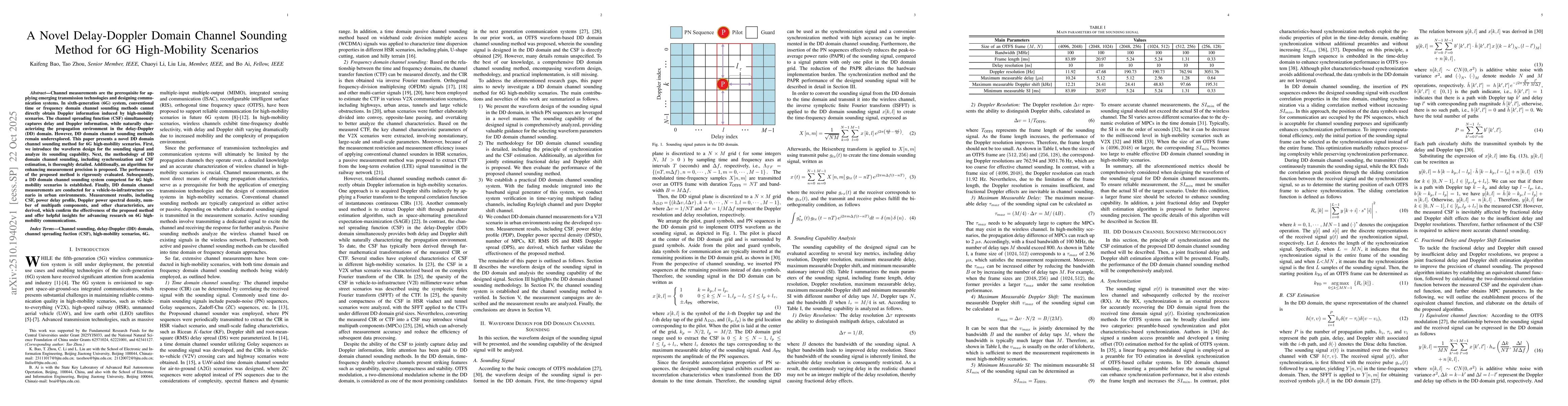 Thumbnail for A Novel Delay-Doppler Domain Channel Sounding Method for 6G
  High-Mobility Scenarios