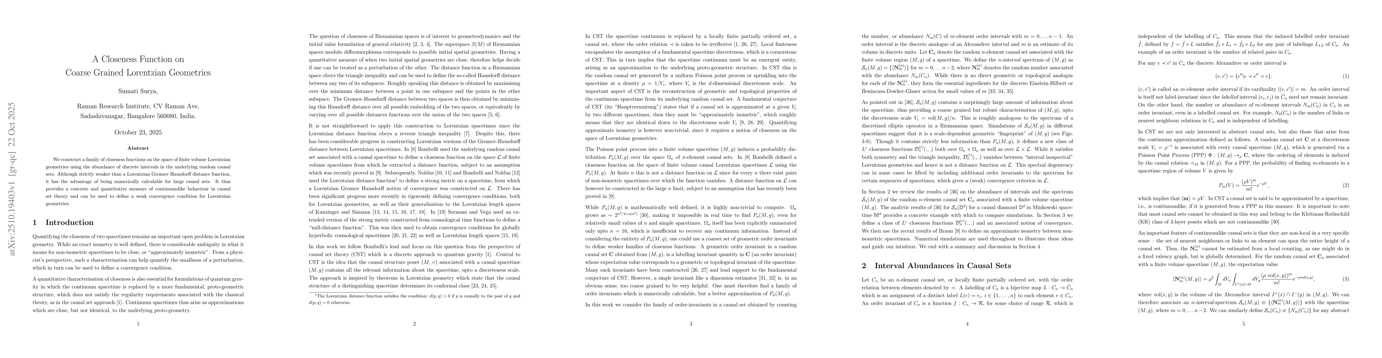 Thumbnail for A Closeness Function on Coarse Grained Lorentzian Geometries