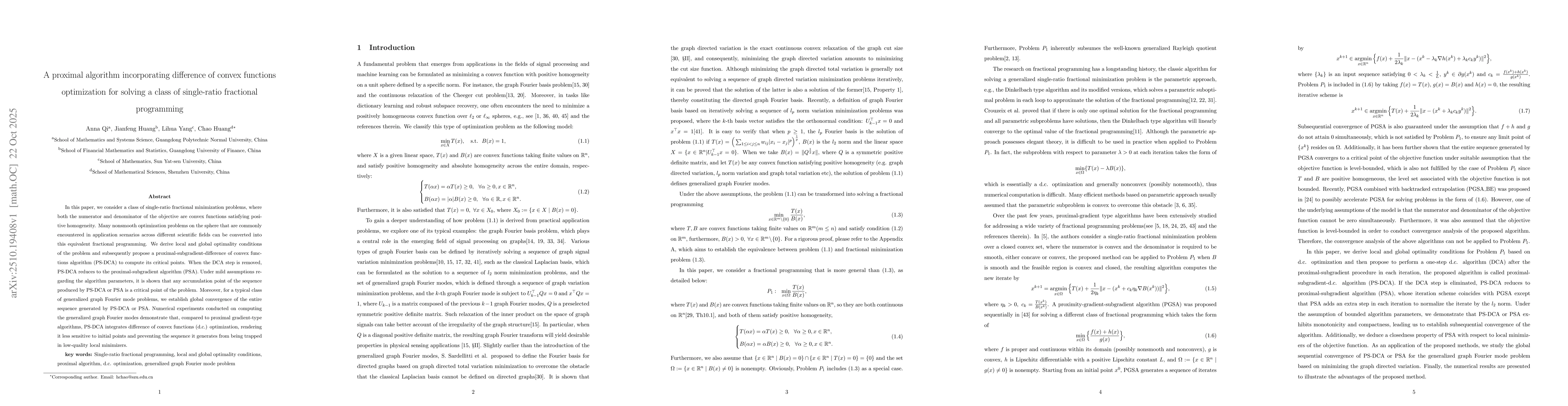 Thumbnail for A proximal algorithm incorporating difference of convex functions
  optimization for solving a class of single-ratio fractional programming