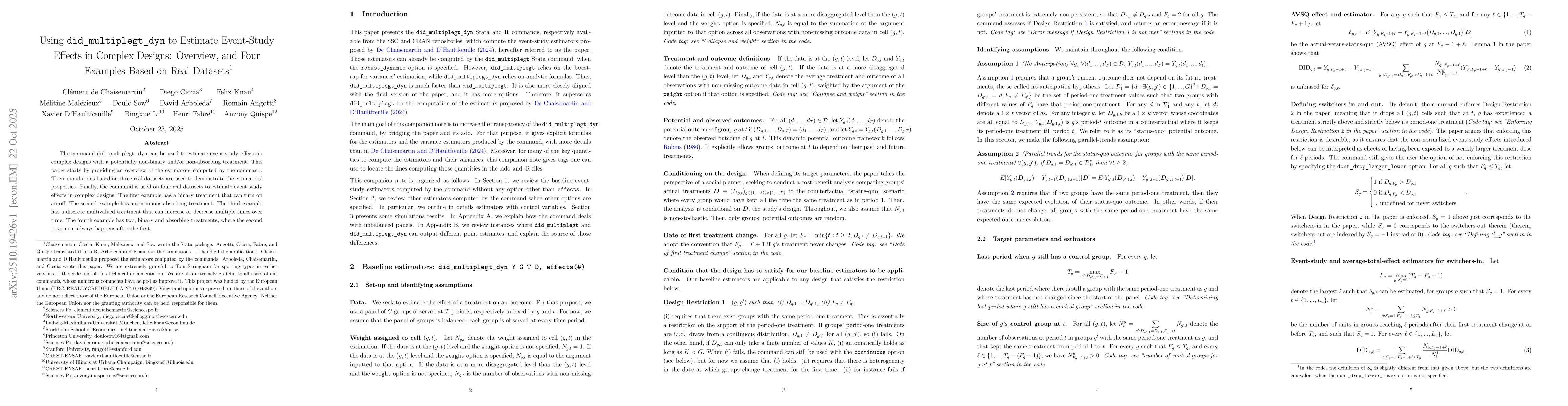 Thumbnail for Using did_multiplegt_dyn to Estimate Event-Study Effects in Complex
  Designs: Overview, and Four Examples Based on Real Datasets
