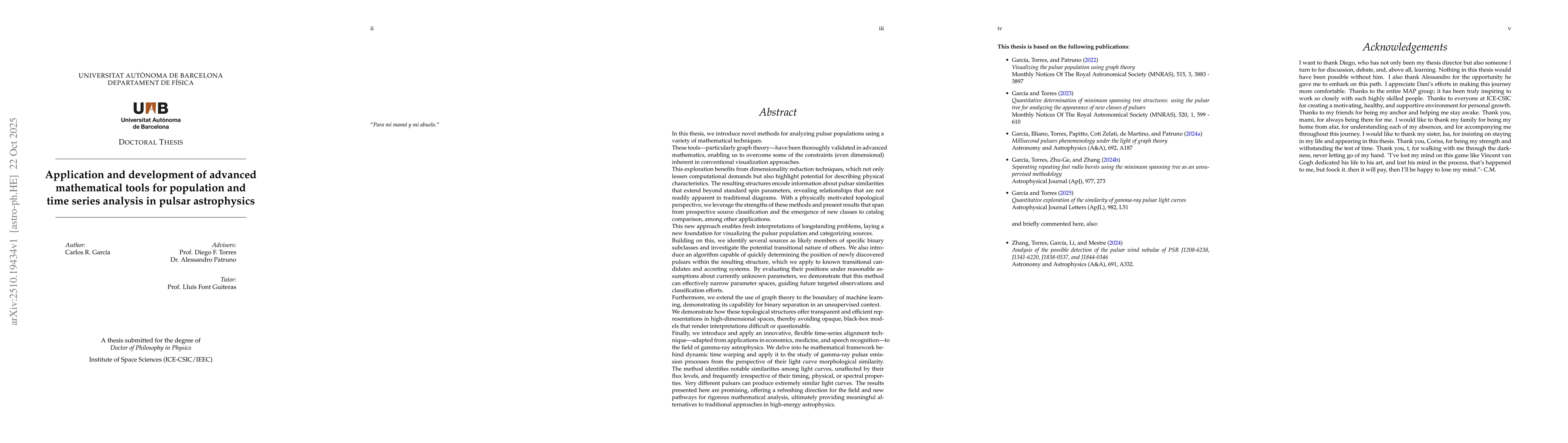 Thumbnail for Application and development of advanced mathematical tools for
  population and time series analysis in pulsar astrophysics