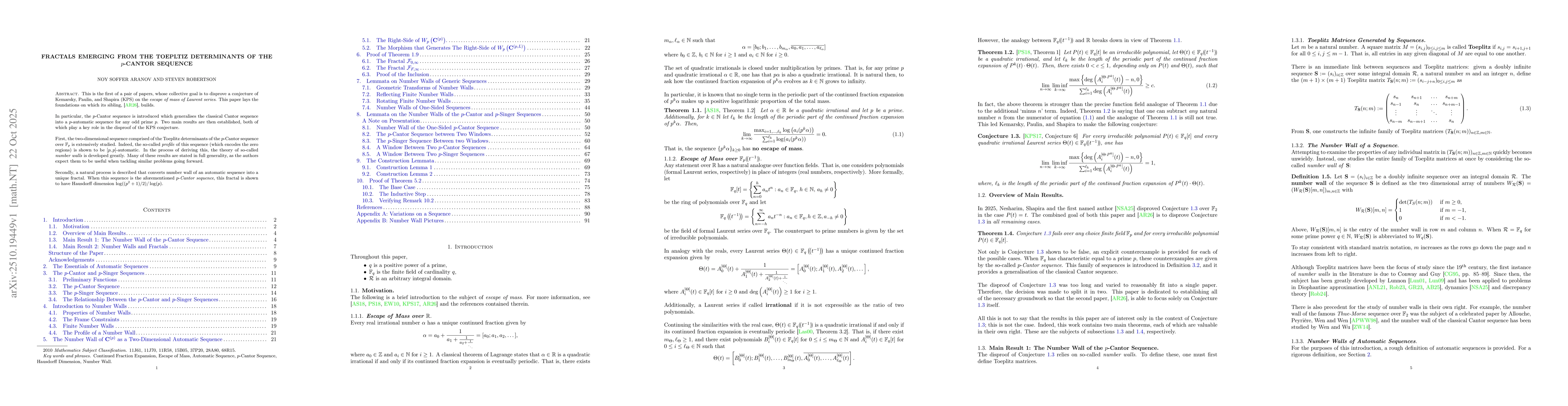 Thumbnail for Fractals Emerging from the Toepltiz Determinants of the p-Cantor
  Sequence
