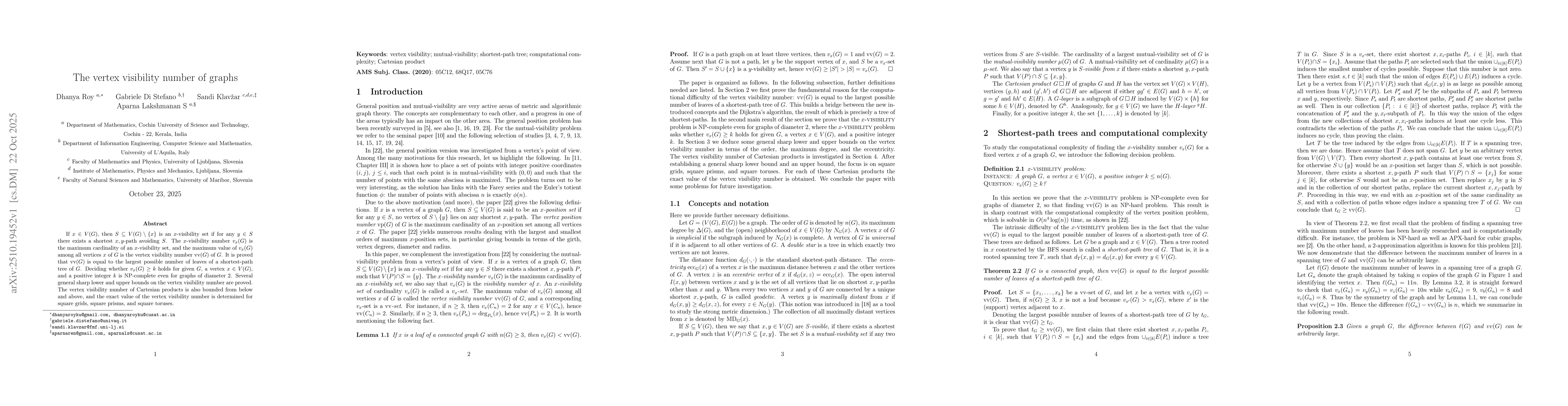 Thumbnail for The vertex visibility number of graphs