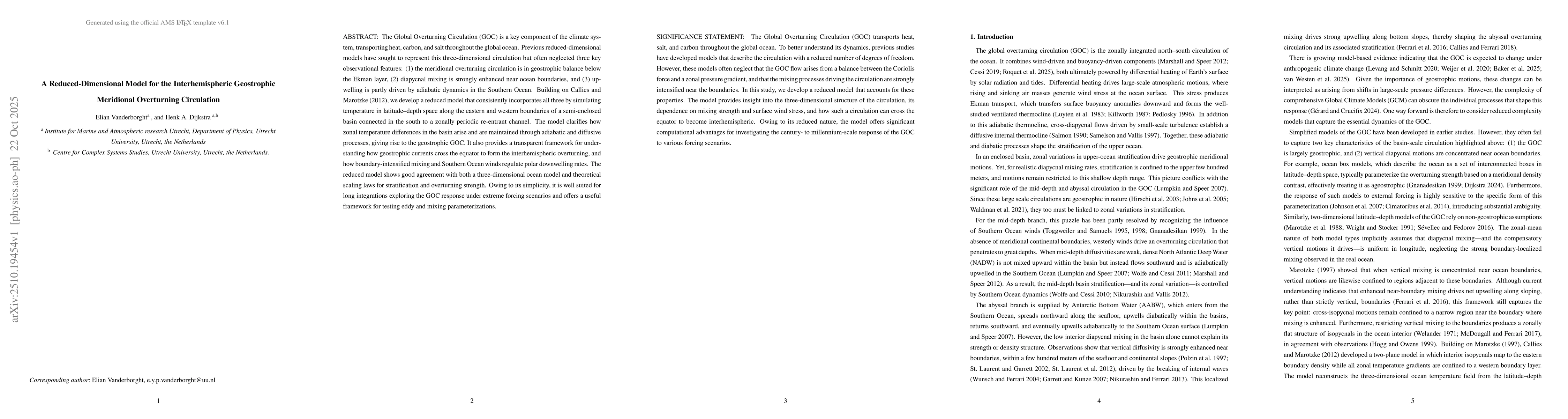 Thumbnail for A Reduced-Dimensional Model for the Interhemispheric Geostrophic
  Meridional Overturning Circulation