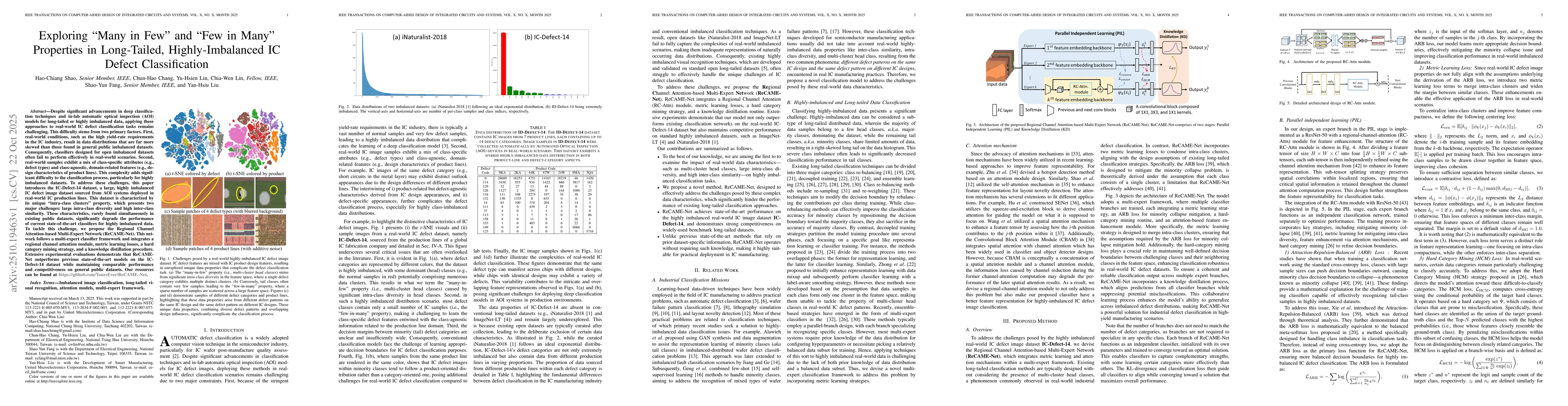 Thumbnail for Exploring "Many in Few" and "Few in Many" Properties in Long-Tailed,
  Highly-Imbalanced IC Defect Classification