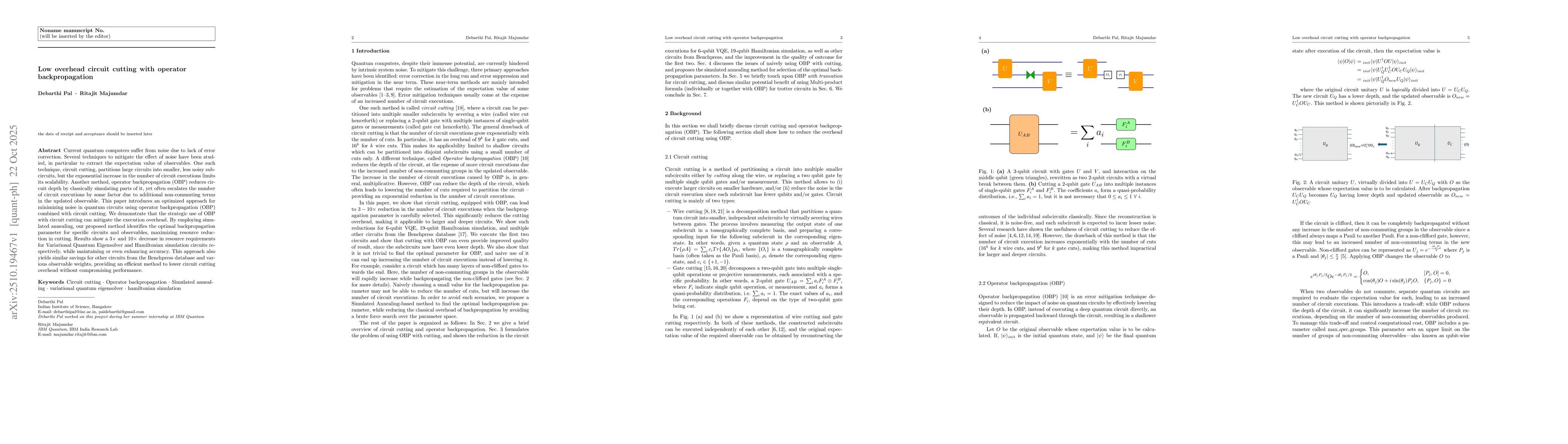 Thumbnail for Low overhead circuit cutting with operator backpropagation
