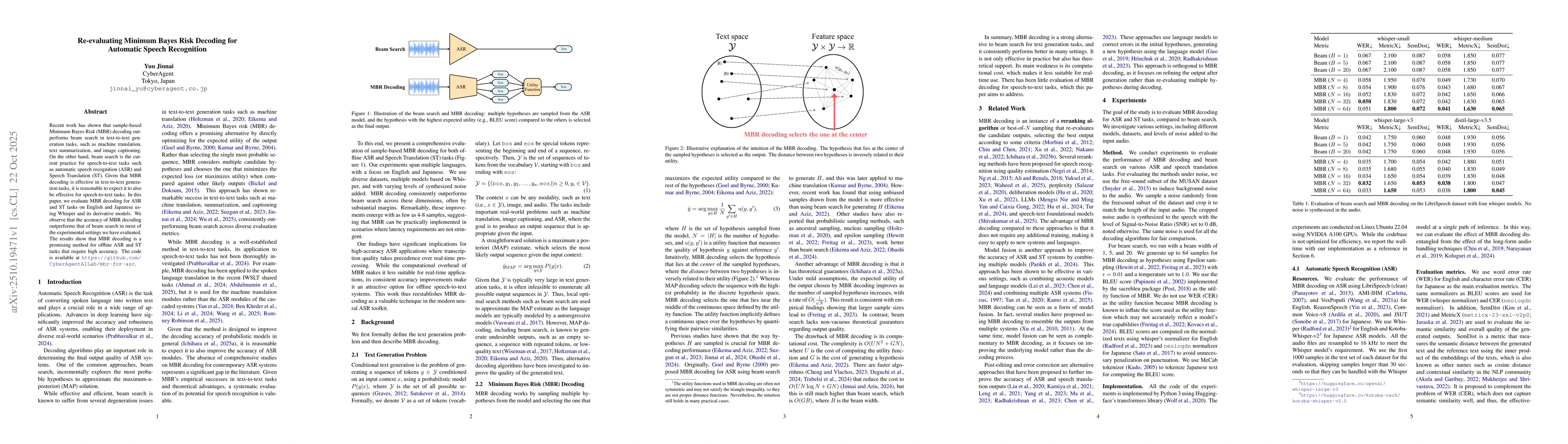 Thumbnail for Re-evaluating Minimum Bayes Risk Decoding for Automatic Speech
  Recognition