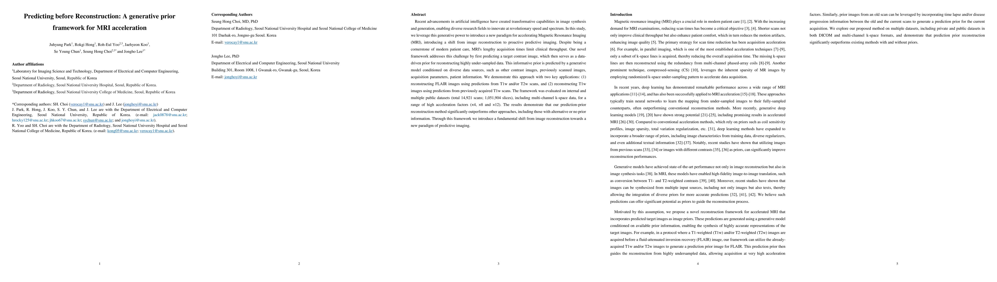 Thumbnail for Predicting before Reconstruction: A generative prior framework for MRI
  acceleration