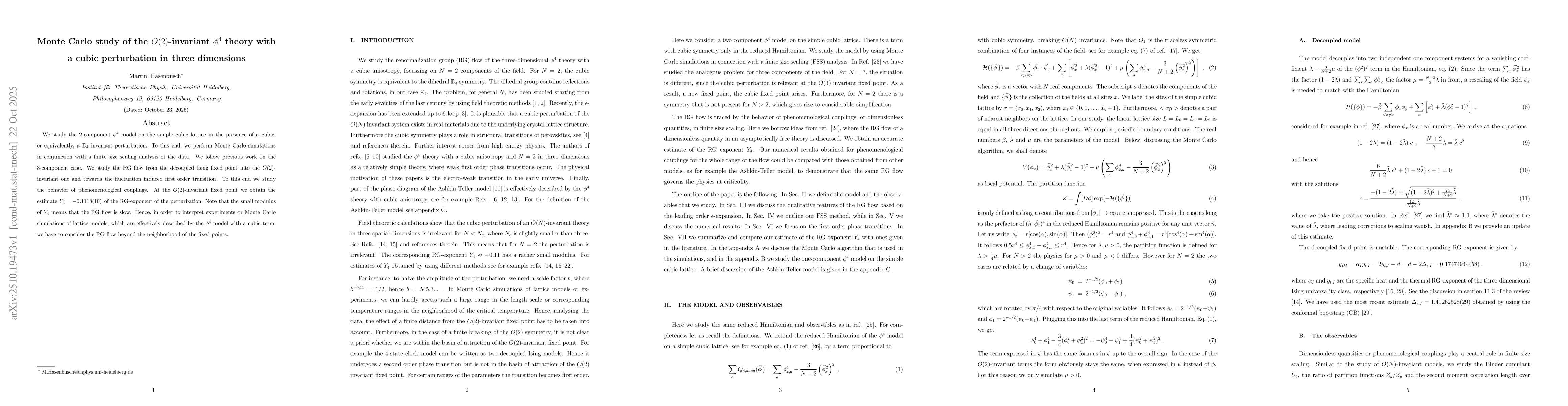 Thumbnail for Monte Carlo study of the $O(2)$-invariant $φ^4$ theory with a cubic
  perturbation in three dimensions