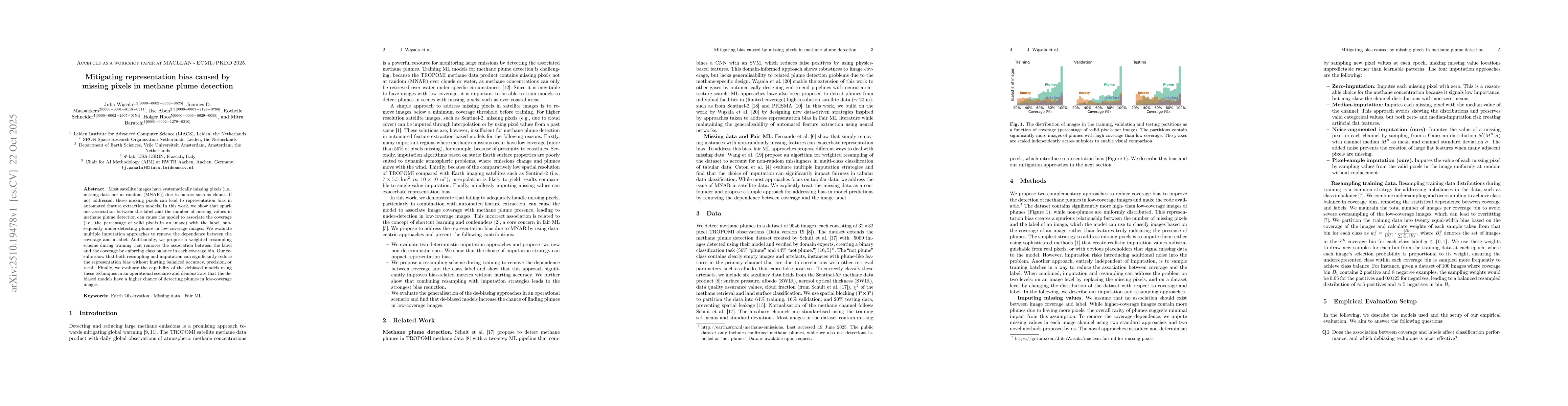 Thumbnail for Mitigating representation bias caused by missing pixels in methane plume
  detection