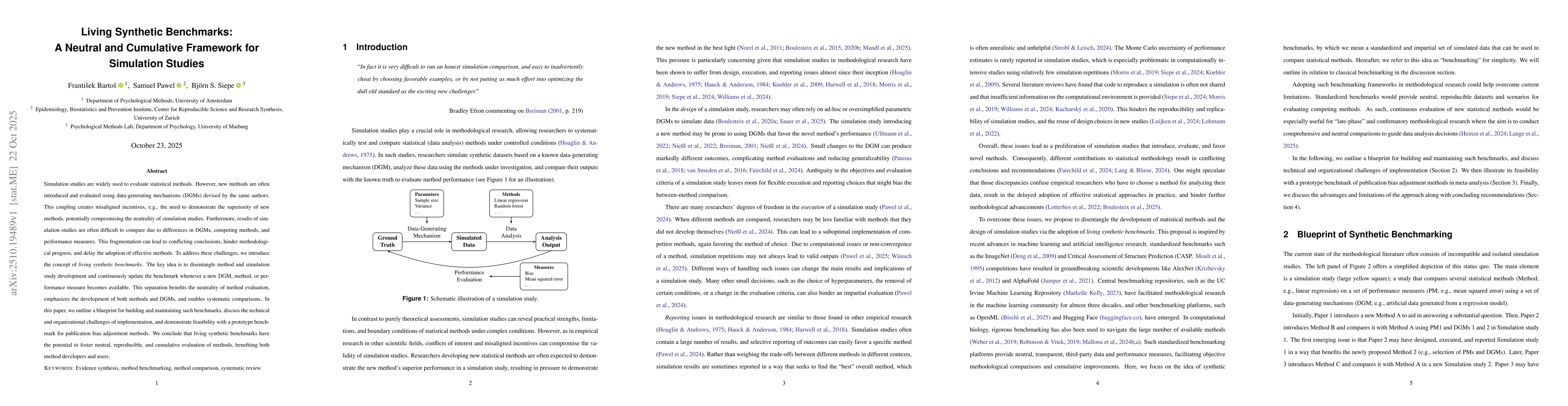 Thumbnail for Living Synthetic Benchmarks: A Neutral and Cumulative Framework for
  Simulation Studies