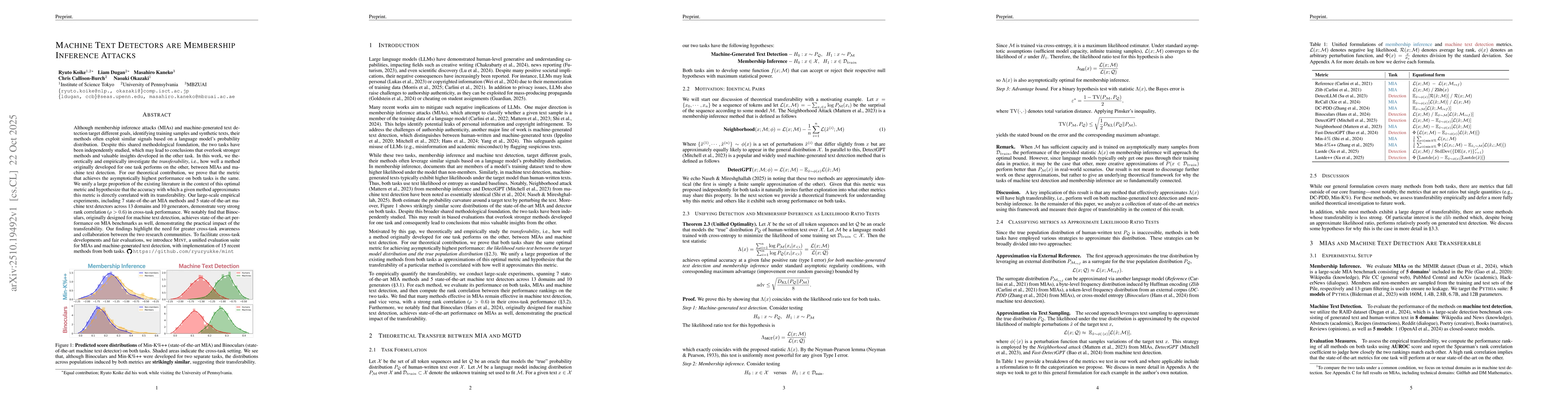 Thumbnail for Machine Text Detectors are Membership Inference Attacks