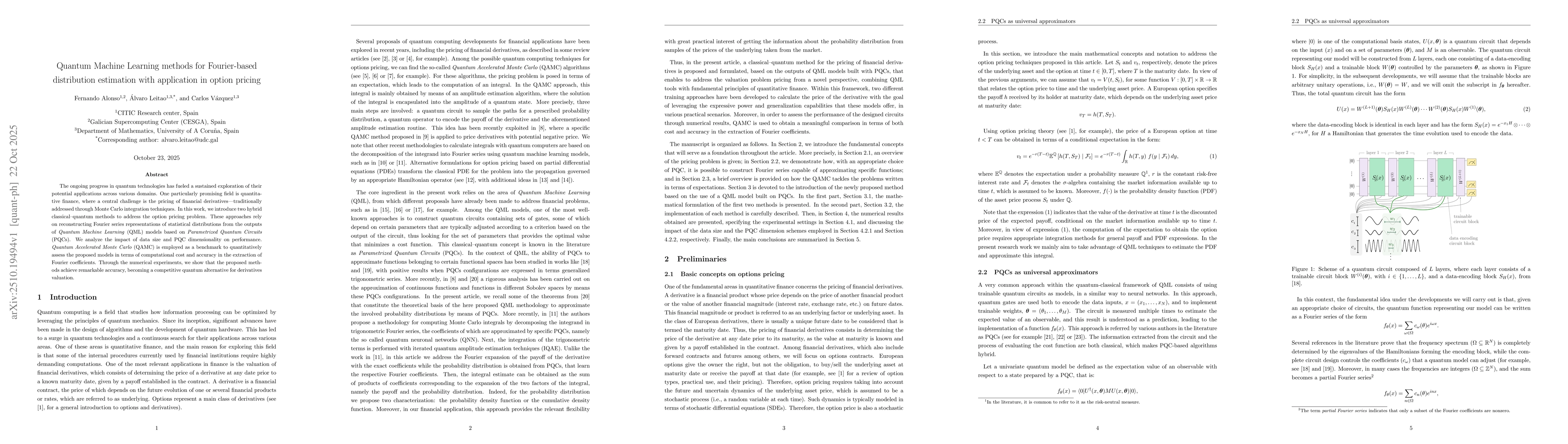 Thumbnail for Quantum Machine Learning methods for Fourier-based distribution
  estimation with application in option pricing