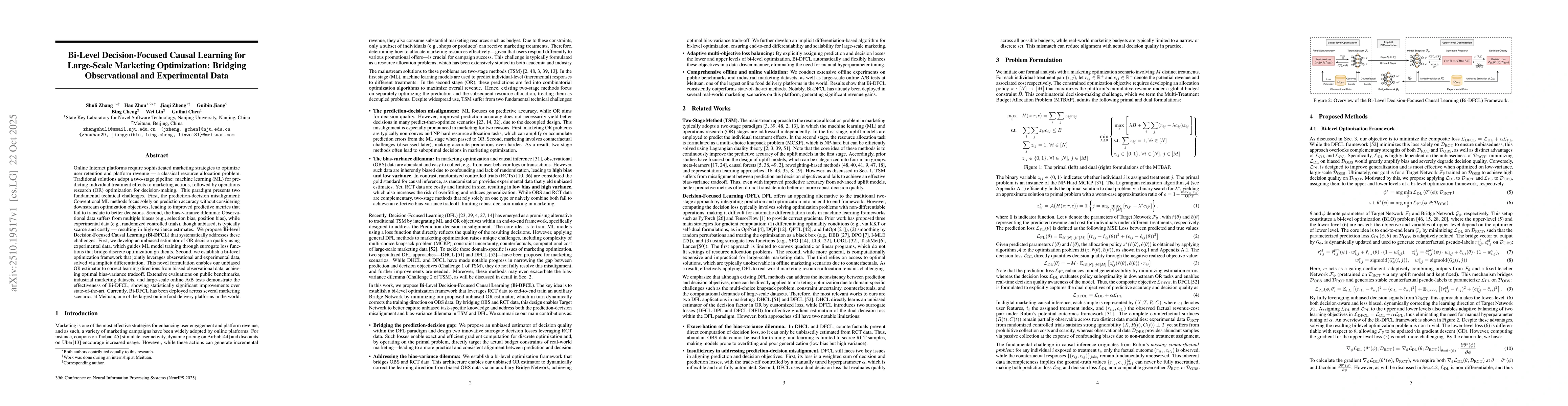 Thumbnail for Bi-Level Decision-Focused Causal Learning for Large-Scale Marketing
  Optimization: Bridging Observational and Experimental Data