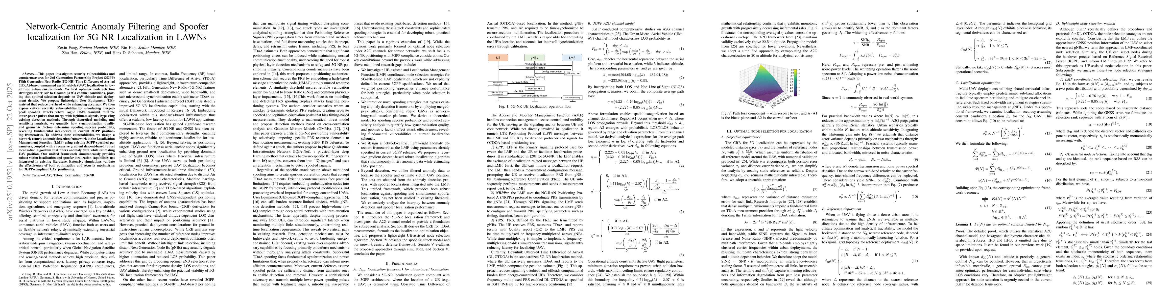 Thumbnail for Network-Centric Anomaly Filtering and Spoofer localization for 5G-NR
  Localization in LAWNs