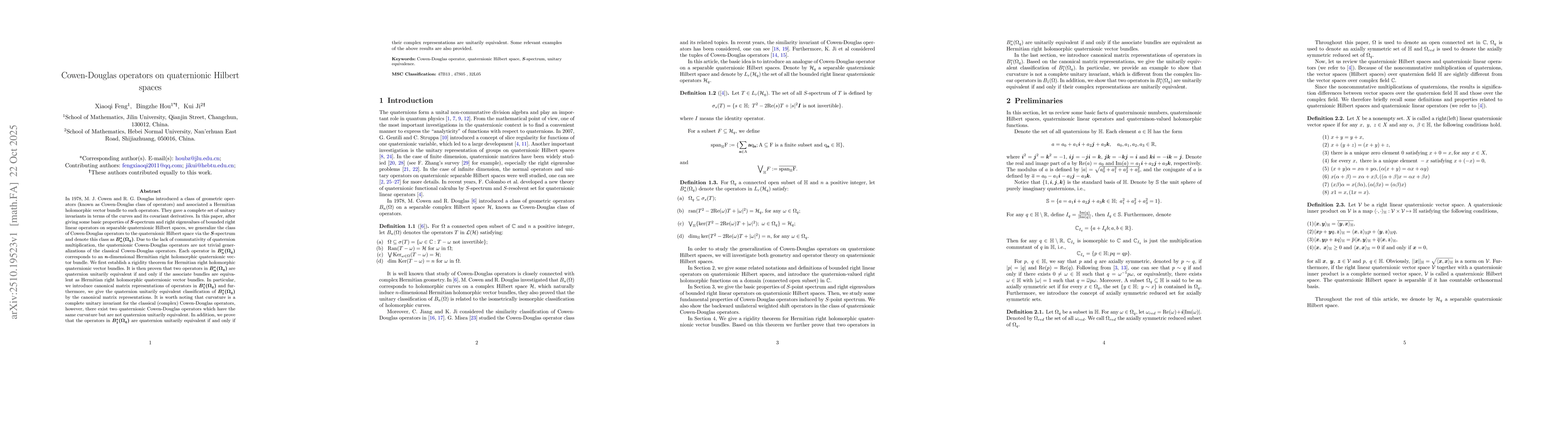 Thumbnail for Cowen-Douglas operators on quaternionic Hilbert spaces