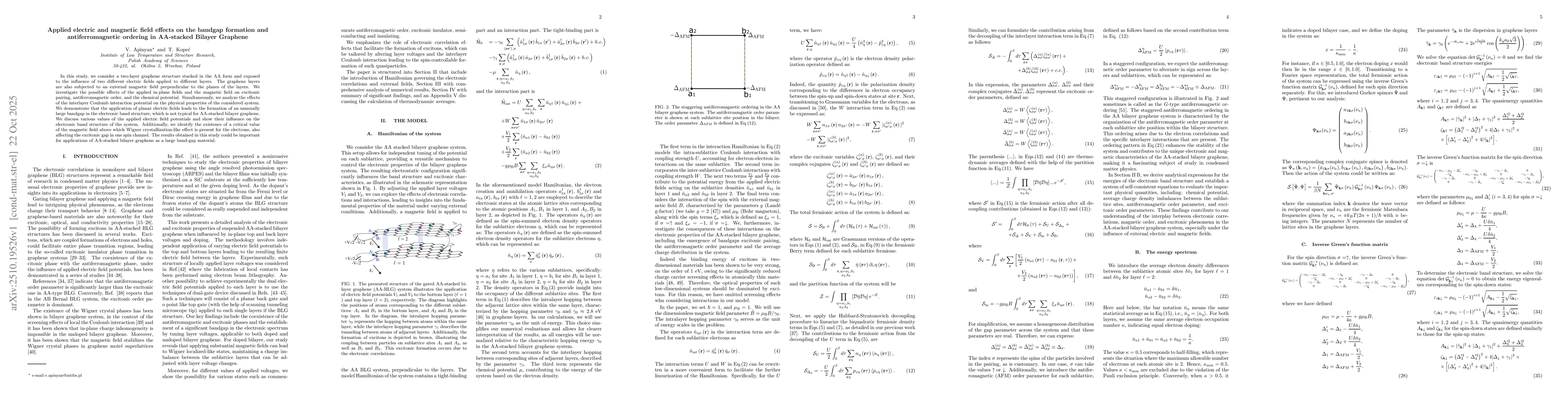 Thumbnail for Applied electric and magnetic field effects on the bandgap formation and
  antiferromagnetic ordering in AA-stacked Bilayer Graphene