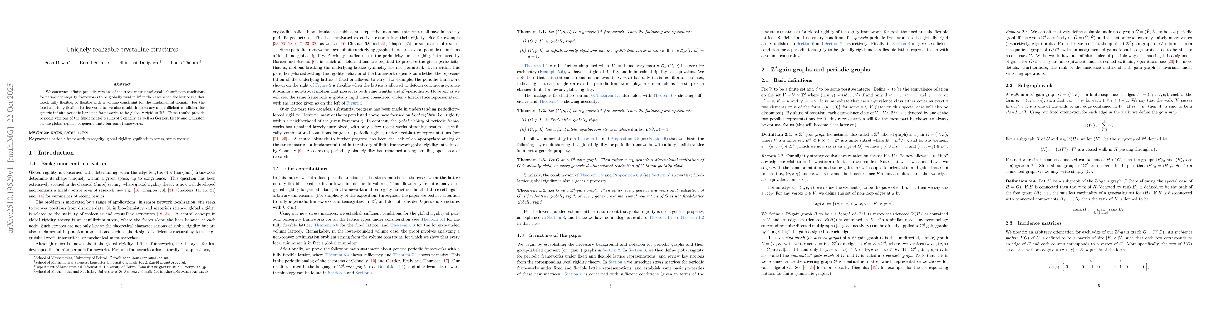 Thumbnail for Uniquely realizable crystalline structures