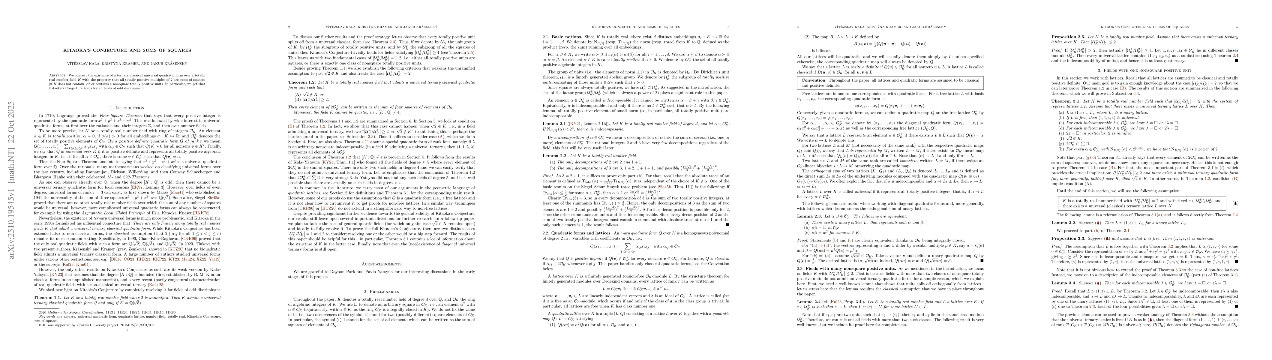 Thumbnail for Kitaoka's Conjecture and sums of squares