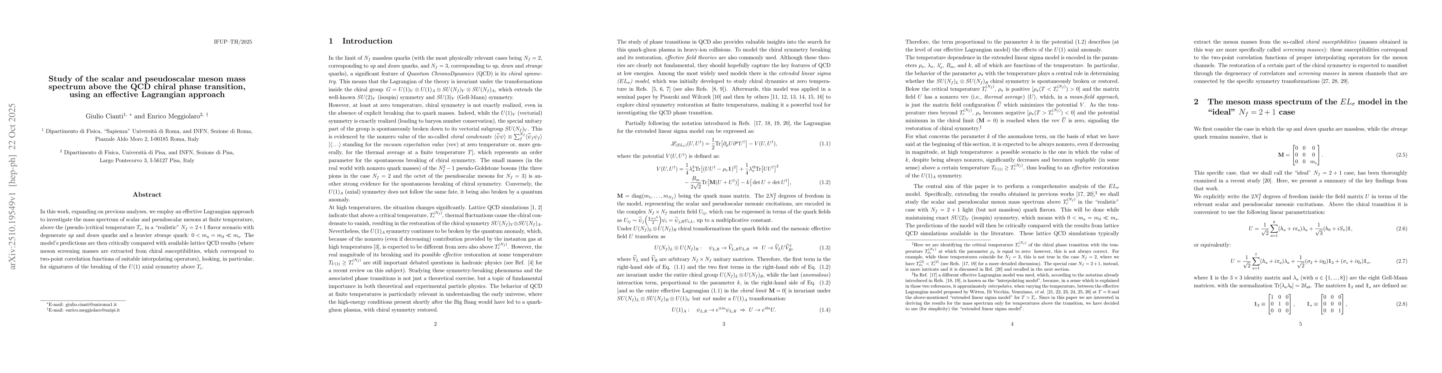Thumbnail for Study of the scalar and pseudoscalar meson mass spectrum above the QCD
  chiral phase transition, using an effective Lagrangian approach