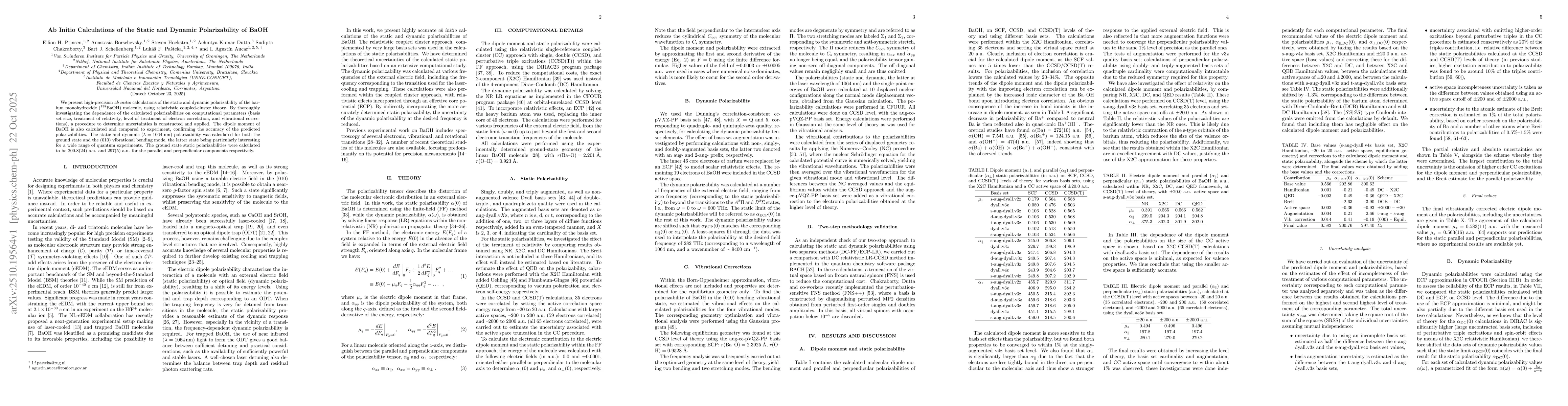 Thumbnail for Ab Initio Calculations of the Static and Dynamic Polarizability of BaOH