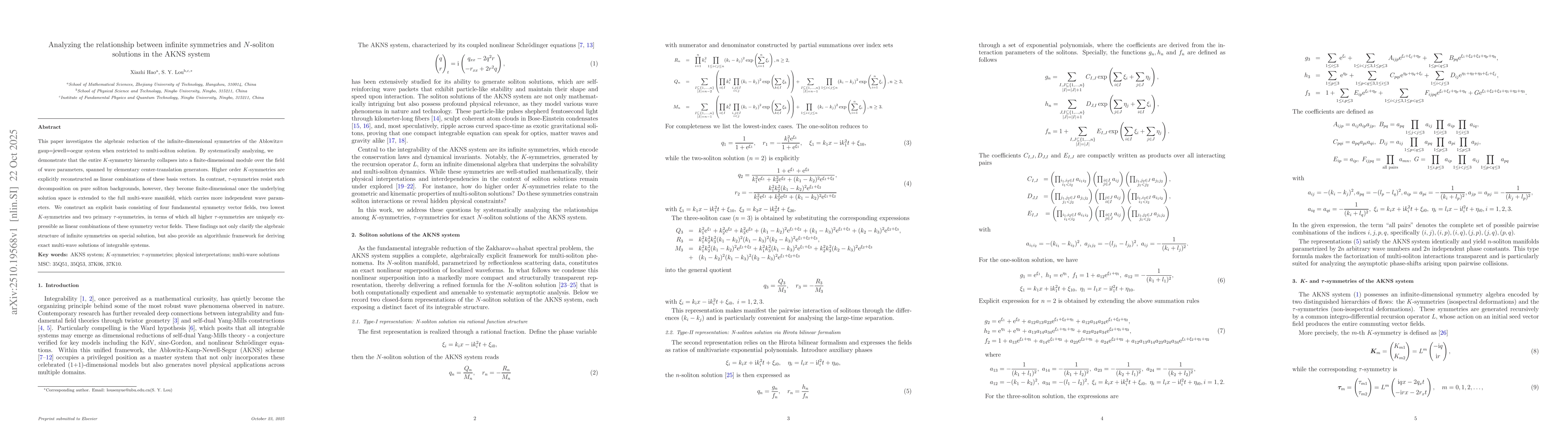 Thumbnail for Analyzing the relationship between infinite symmetries and $N$-soliton
  solutions in the AKNS system