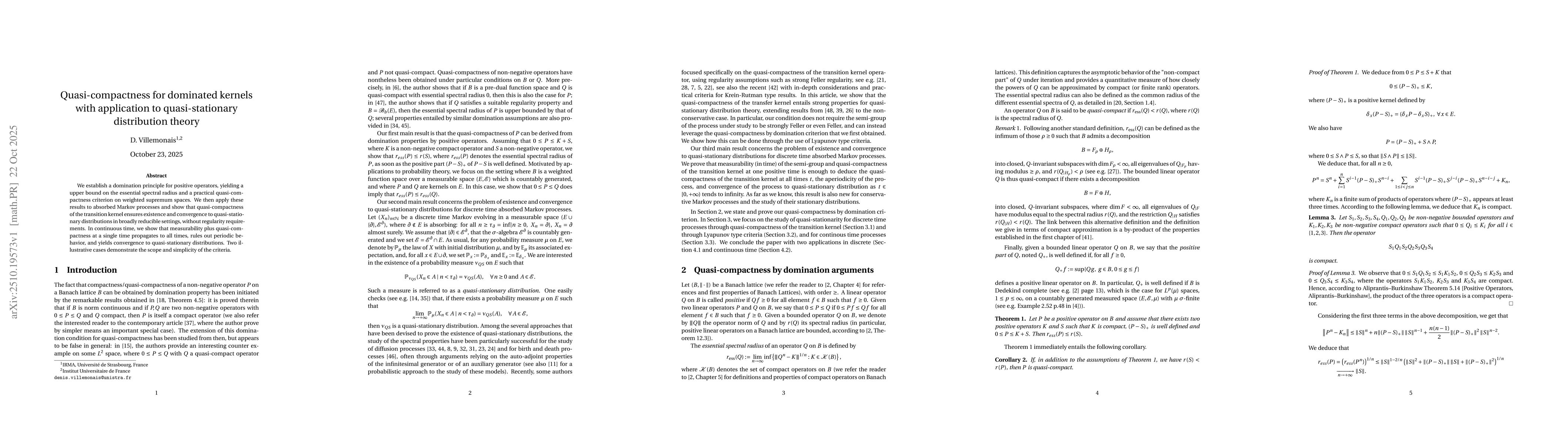 Thumbnail for Quasi-compactness for dominated kernels with application to
  quasi-stationary distribution theory