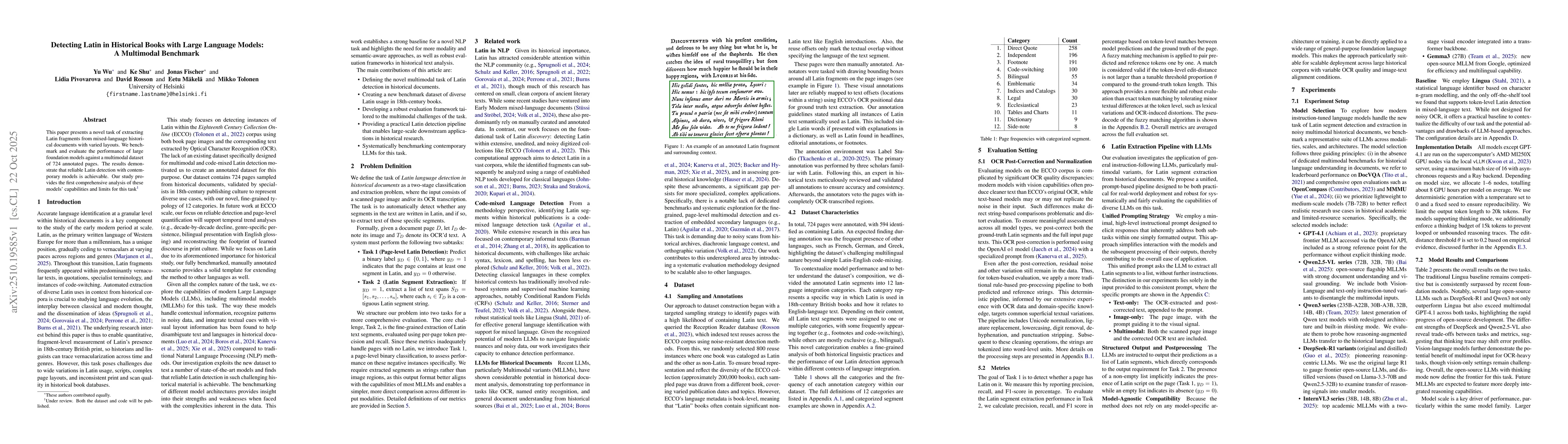 Thumbnail for Detecting Latin in Historical Books with Large Language Models: A
  Multimodal Benchmark