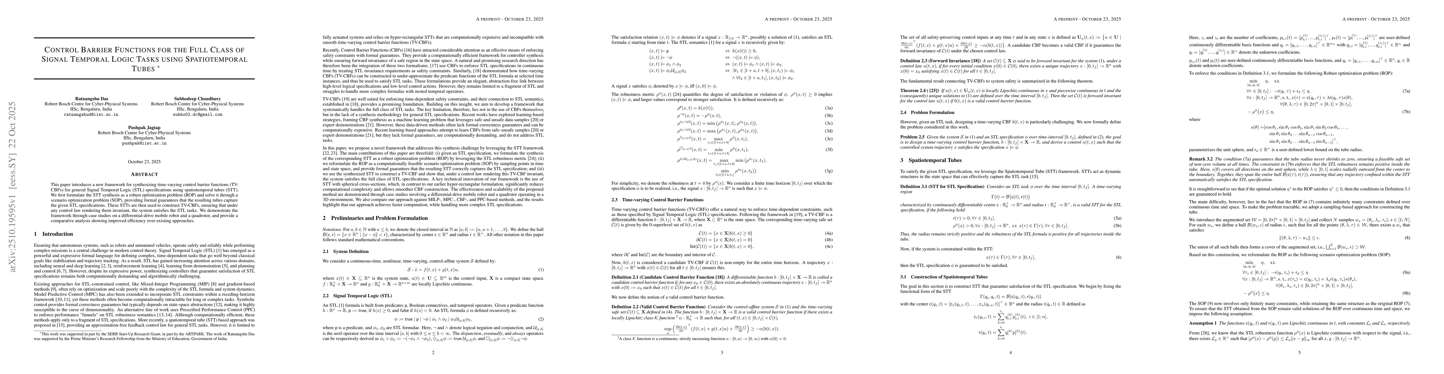 Thumbnail for Control Barrier Functions for the Full Class of Signal Temporal Logic
  Tasks using Spatiotemporal Tubes