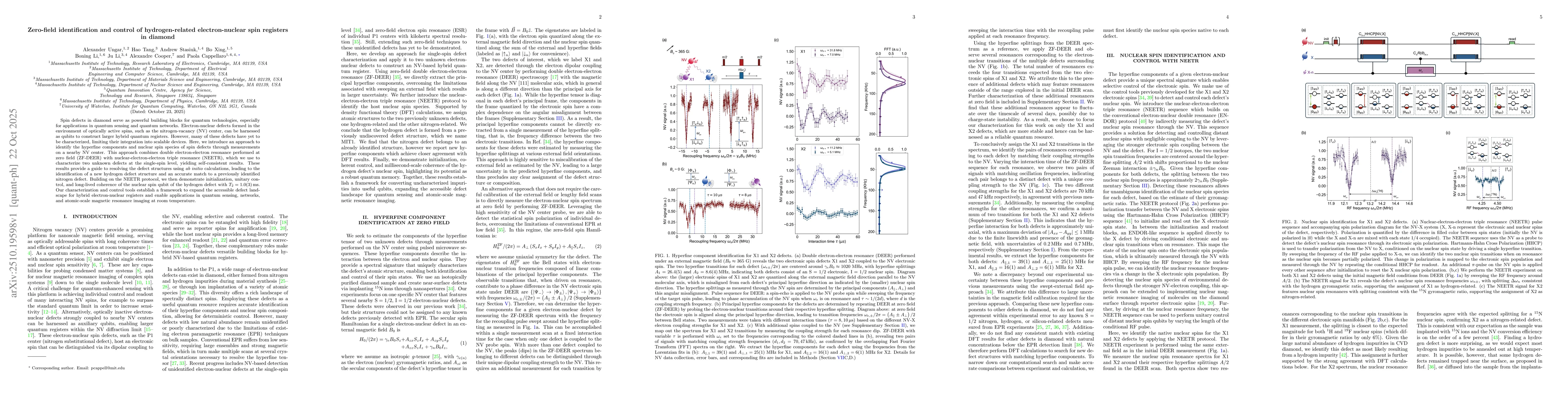 Thumbnail for Zero-field identification and control of hydrogen-related
  electron-nuclear spin registers in diamond