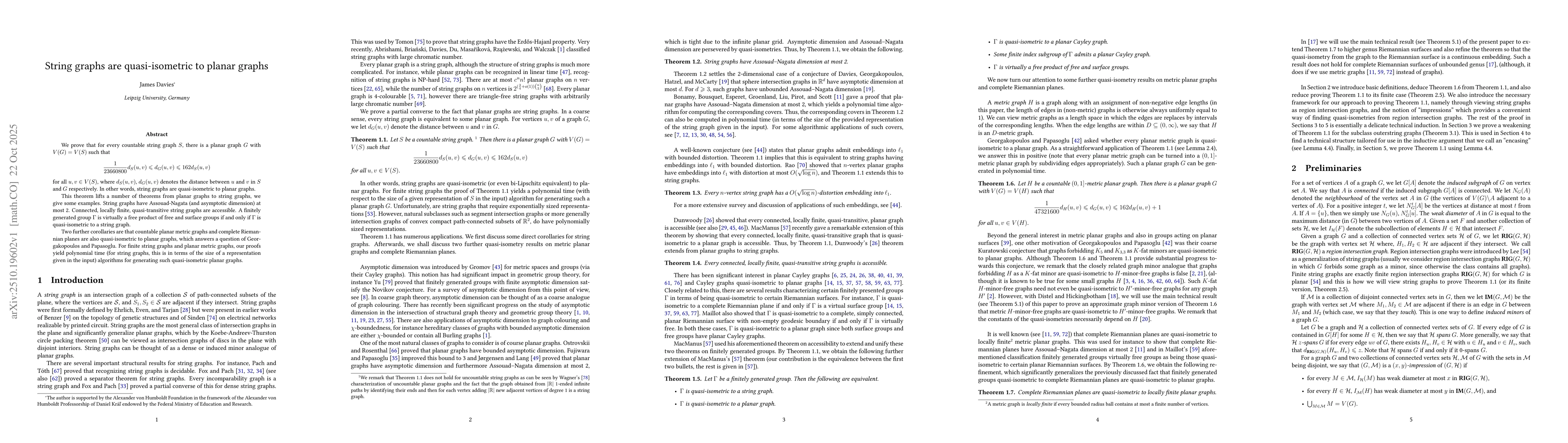 Thumbnail for String graphs are quasi-isometric to planar graphs