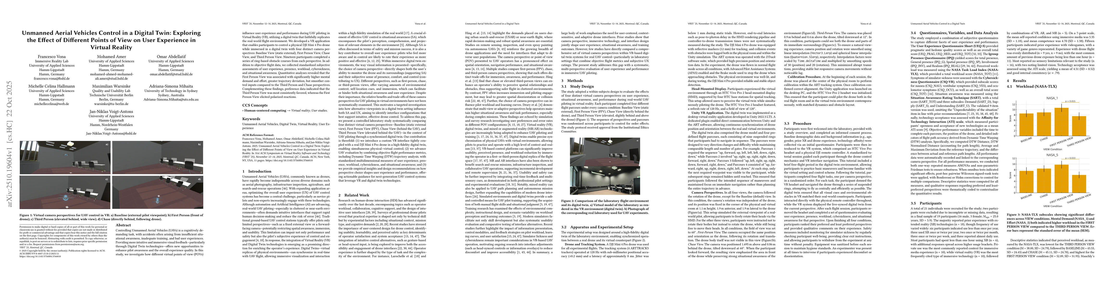 Thumbnail for Unmanned Aerial Vehicles Control in a Digital Twin: Exploring the Effect
  of Different Points of View on User Experience in Virtual Reality