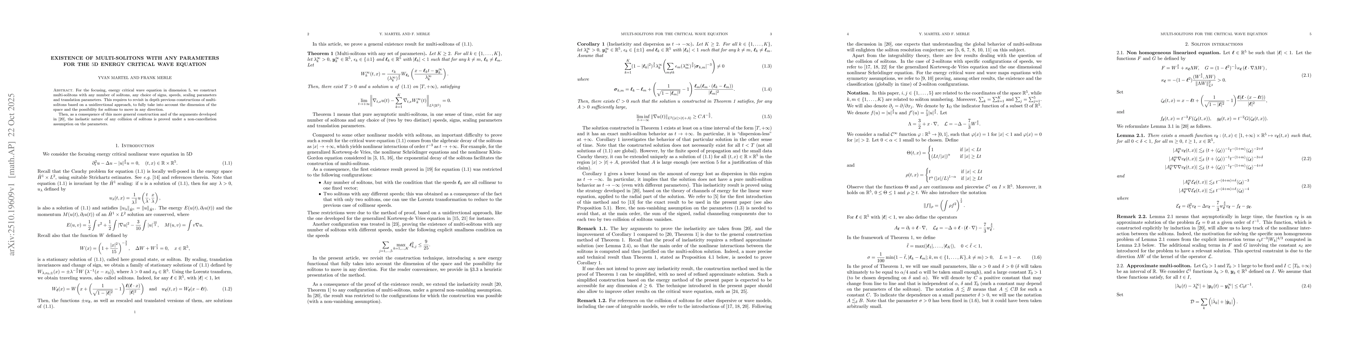 Thumbnail for Existence of multi-solitons with any parameters for the 5D energy
  critical wave equation