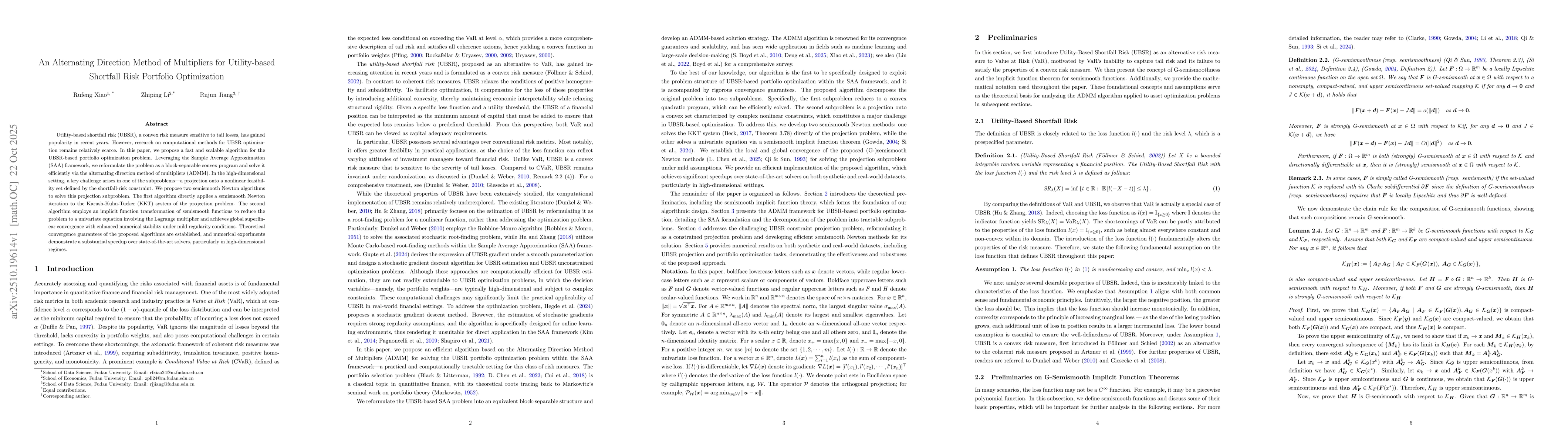 Thumbnail for An Alternating Direction Method of Multipliers for Utility-based
  Shortfall Risk Portfolio Optimization
