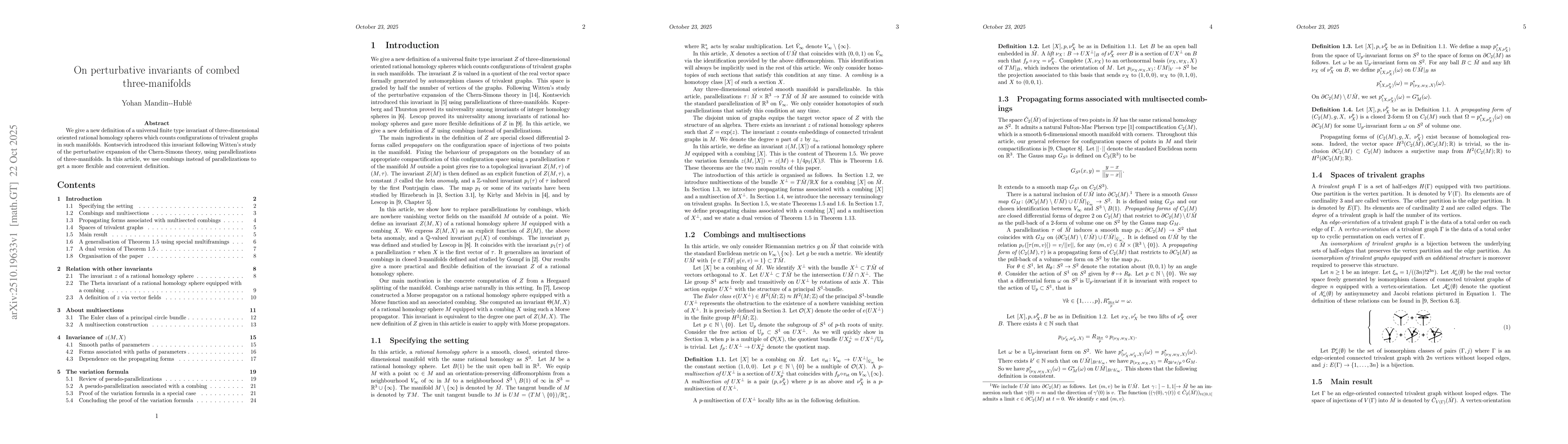 Thumbnail for On perturbative invariants of combed three-manifolds