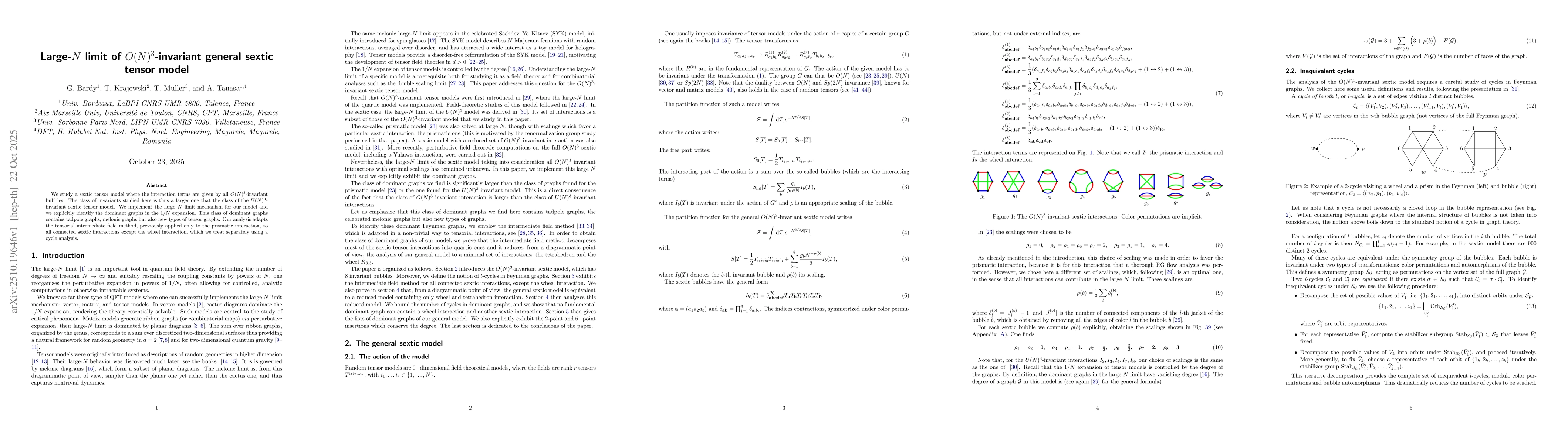 Thumbnail for Large-$N$ limit of $O(N)^3$-invariant general sextic tensor model