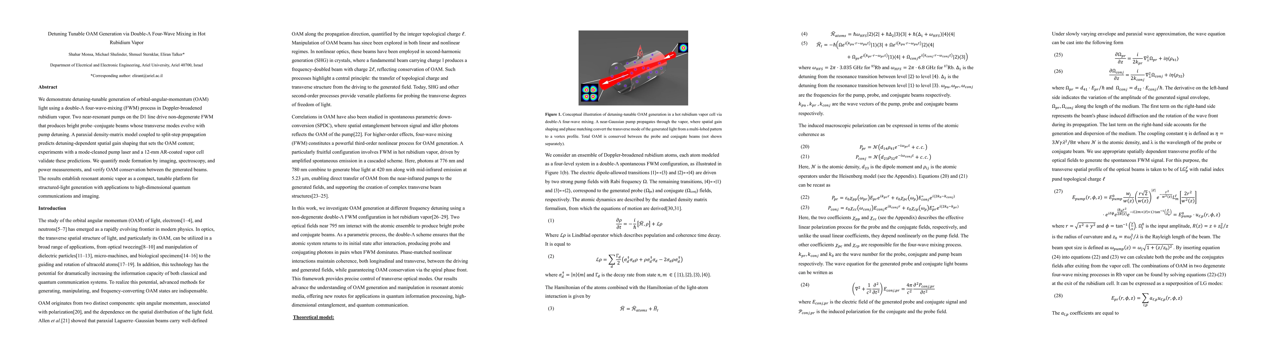 Thumbnail for Detuning Tunable OAM Generation via Double-$Λ$ Four-Wave Mixing in
  Hot Rubidium Vapor